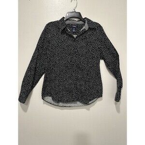 Chaps Women's Black White Polka Dot No Iron Button-Up Long Sleeve Shirt, Size L